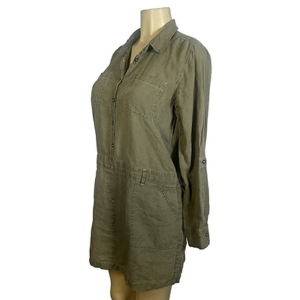 Michael Stars Linen Shirt Dress‎ Women's Medium Green Pockets Casual Travel